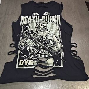Bay Island Black Graphic Woman Tank Top,Cut Up,Five Finger Death Punch,Grunge